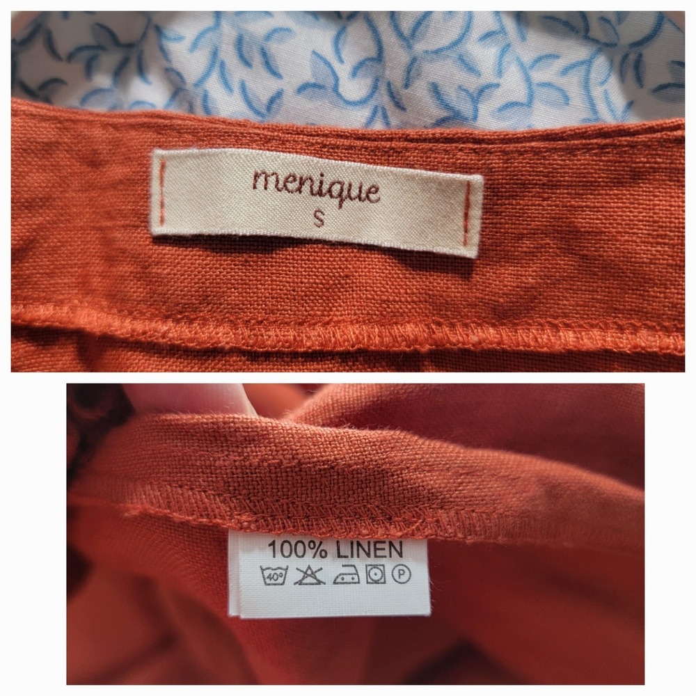menique 100% Linen Hailey Sleeveless Obi Wrap Midi Dress Belted Red Small Pocket - Picture 7 of 15